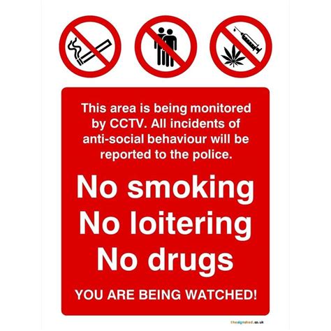 No Smoking No Loitering No Drugs Sign | Smoking Signs