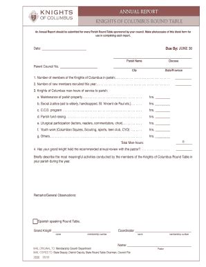 Fillable Online ANNUAL REPORT KNIGHTS OF COLUMBUS ROUND TABLE Fax Email ...