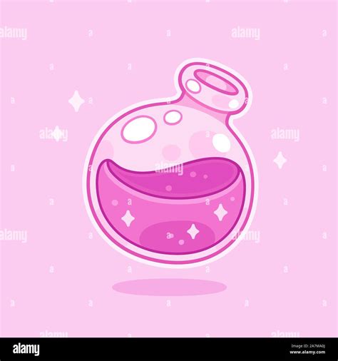 Cute cartoon potion bottle drawing. Pink love potion in glass vial ...