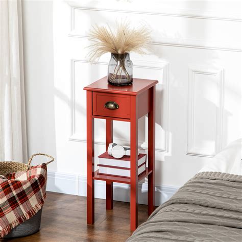 Ebern Designs Red 2 End Table With Drawer And Shelf For Home Interior ...