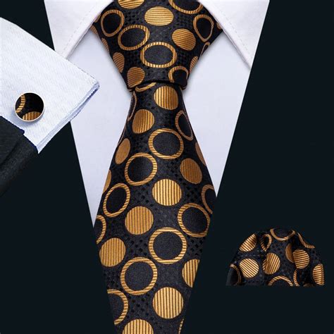 2019 Mens Wedding Tie Gold Dot Silk Tie Hanky Set Barry.Wang Jacquard ...