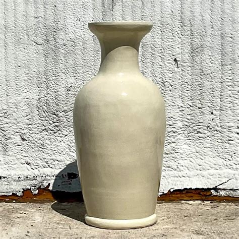 Vintage Boho Crackle Glaze Ceramic Floor Vase For Sale at 1stDibs