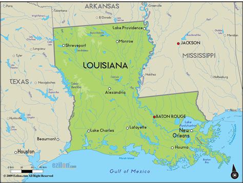 Geographical Map of Louisiana and Louisiana Geographical Maps