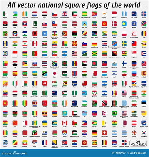 Vector Collection of 208 National Square Flags of the World Stock Vector - Illustration of ...