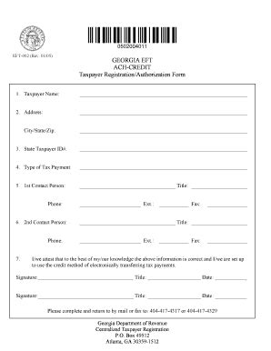 Fillable Online GEORGIA EFT ACH-CREDIT Taxpayer Registration ...