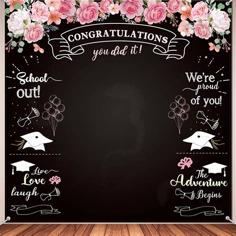 Congratulation Graduation Backdrop, Fabric Floral Chalkboard Congrats ...
