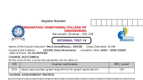 II CSC CS3301 Internal Test IV Question Bank Set 1 - Studocu