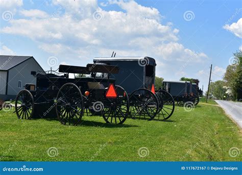 Carts and Buggies for Amish and Mennonites Parked Stock Image - Image ...