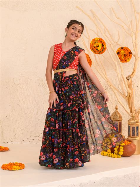 Shop Girls Printed Ready to Wear Lehenga Choli (L-BLACKMULTI) Online