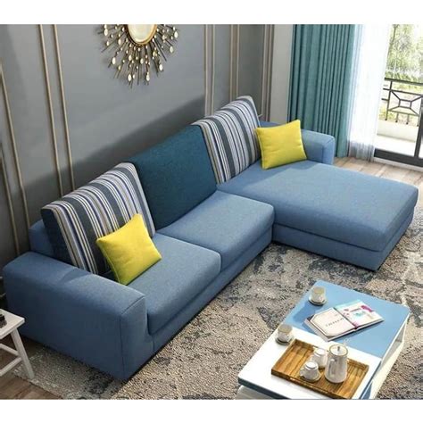 FURNY Organza 4 Seater Fabric RHS L Shape Sofa Set (Blue) : Amazon.in ...