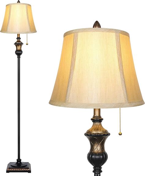 TOBUSA Traditional Floor Lamp, Classic Standing Lamp with Bronze Fabric ...