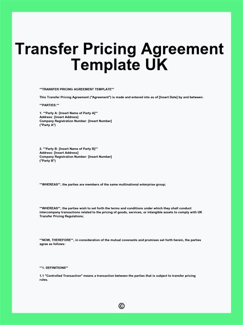 Transfer Pricing Agreement Template UK
