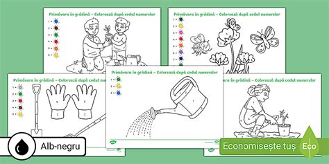 Primăvara în grădină – Colorează după codul numerelor