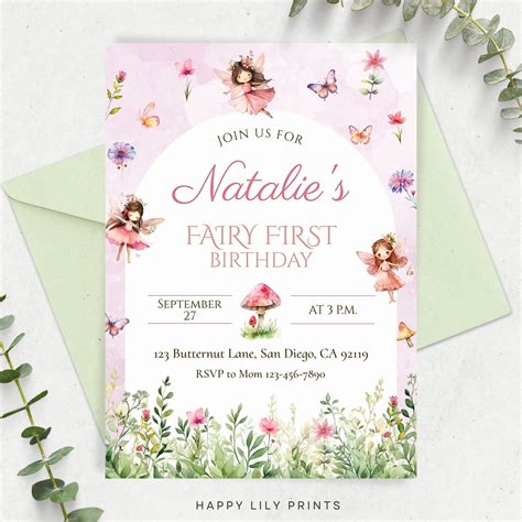 Fairy First Birthday Invite for Girls Birthday Fairy Invitation ...