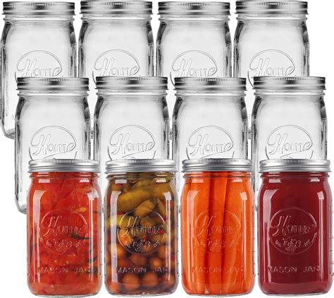 Amazon.com: 12 Pack Wide Mouth Mason Jars 32 oz - Heavy Duty Glass ...