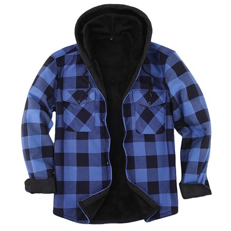 WXLWZYWL Men's Flannel Jacket Sherpa Lined Hoodies Zip Up Fleece Plaid ...
