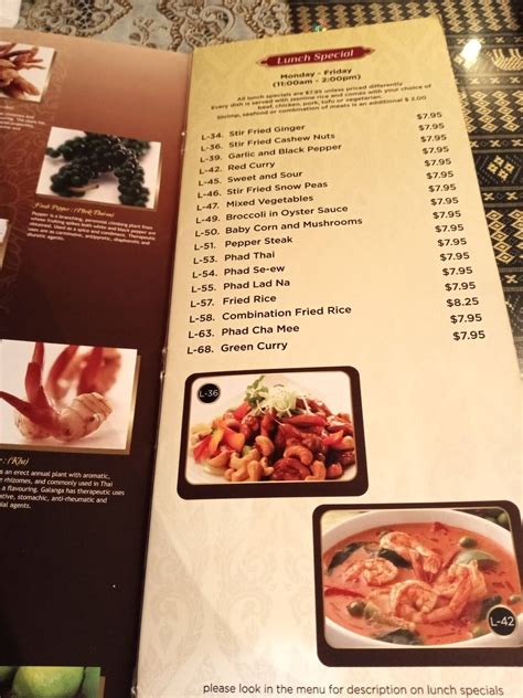 Menu at Thai House restaurant, Sebring