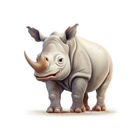 Cute Fluffy Rhinoceros Cartoon Realism Speedpainting On White ...