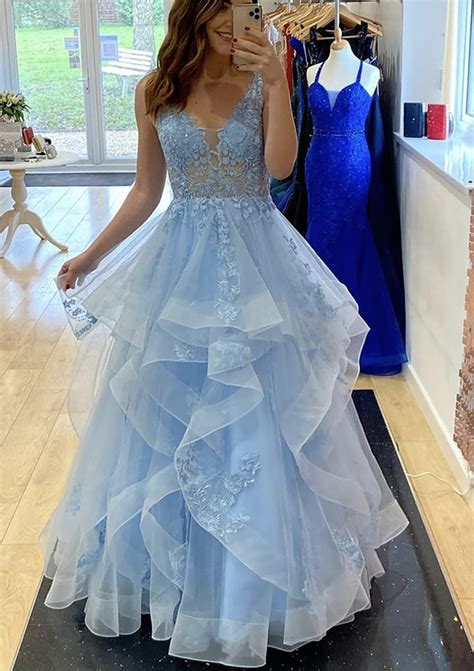 Gorgeous A-line Ruffled Lace Tulle Long Prom Dress With Beading - Prom ...