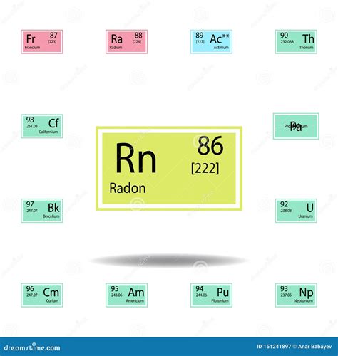Periodic Table Element Radon Color Icon. Set of Chemical Sign Color ...