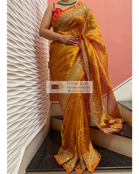 Fiery Gold Zari Tissue Zarina Saree – kreationbykj