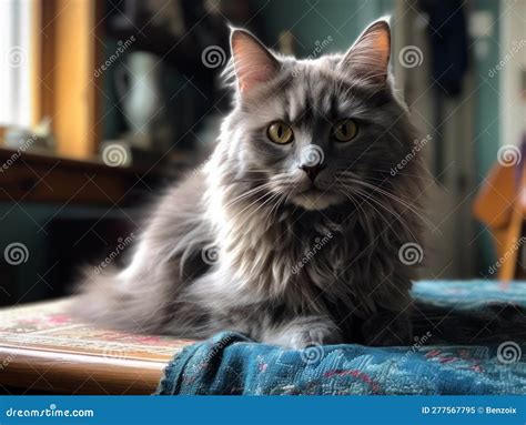 A Cute Grey Maine Coon Cat is Resting. Generative AI. Stock ...