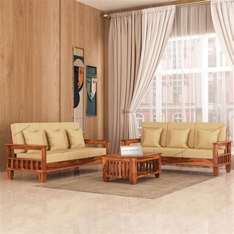 WOODEN ART ERA Sheesham Wood 6 Seater Sofa Set for Living Room | Solid ...