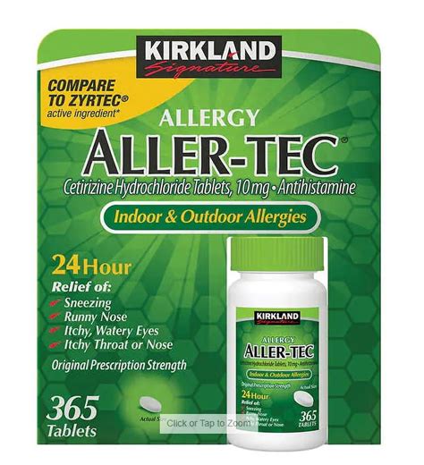 Kirkland Signature Aller-Tec Cetirizine Hydrochloride Tablets, 10 mg, 365 Count - Walmart.com