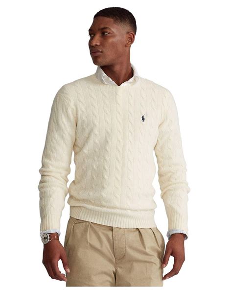 Polo Ralph Lauren Cable Wool-cashmere Sweater in Natural for Men | Lyst