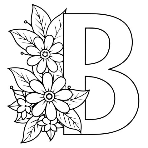 Premium Vector | Alphabet B coloring page with the flower B letter digital outline floral ...