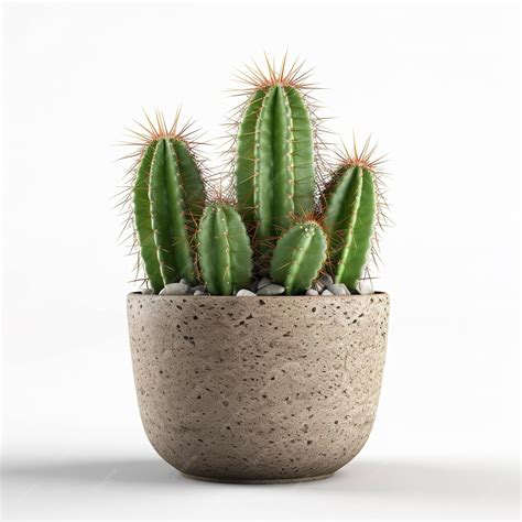 Premium AI Image | A small cactus in a pot with a white background.