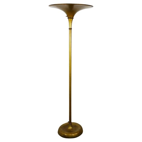 Art Deco Gold-Tone Aluminum Torchiere Floor Lamp, 1940 For Sale at 1stDibs