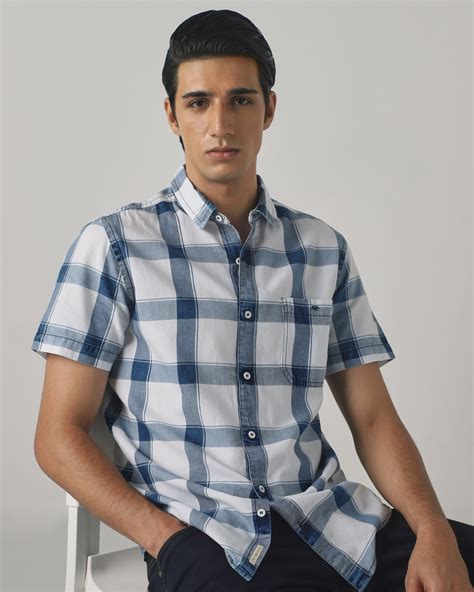 Buy Indigo Blue Denim Check Slim Fit Casual Shirt Online at Muftijeans