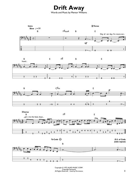 Dobie Gray "Drift Away" Sheet Music | Download Printable Rock PDF Score ...