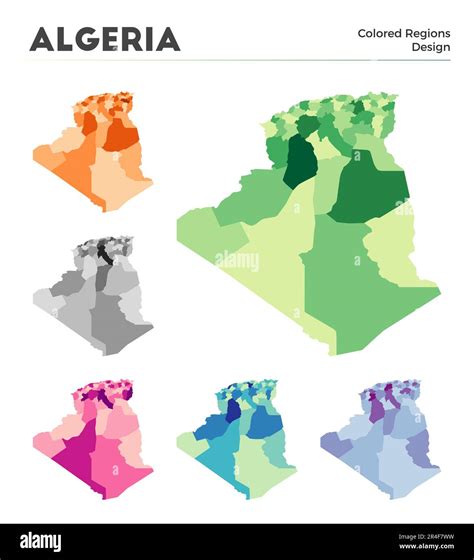 Algeria map collection. Borders of Algeria for your infographic. Colored country regions. Vector ...