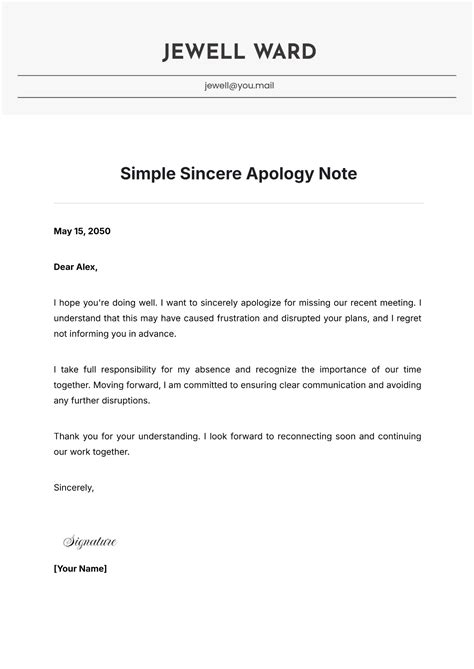 Free Simple Sincere Apology Note Template to Edit Online