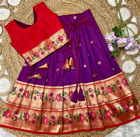 Kids Traditional Dress in Paithani Style – www.vannamayil.com