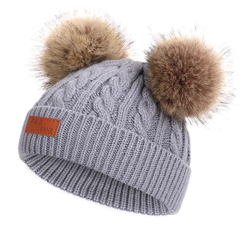 TMOYZQ Toddler Baby Girls Boys Winter Hats with Double Poms, Soft Thick ...