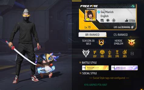 GW Manish's Free Fire MAX ID, stats, K/D ratio, headshots, and YouTube ...