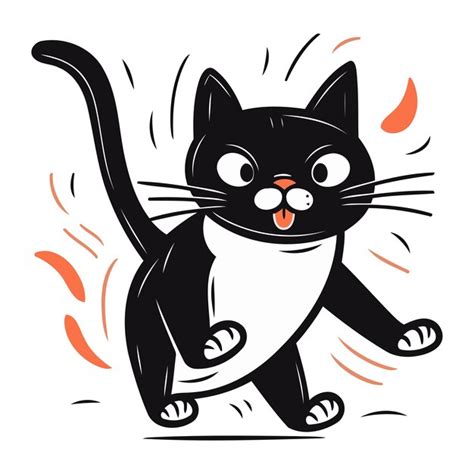 Gato preto bonito de desenho animado Ilustração vetorial isolada em ...