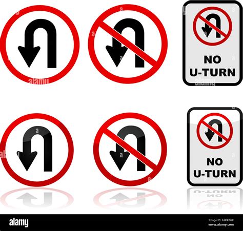Icon set showing U-turn signs alongside versions of No U-turn allowed ...