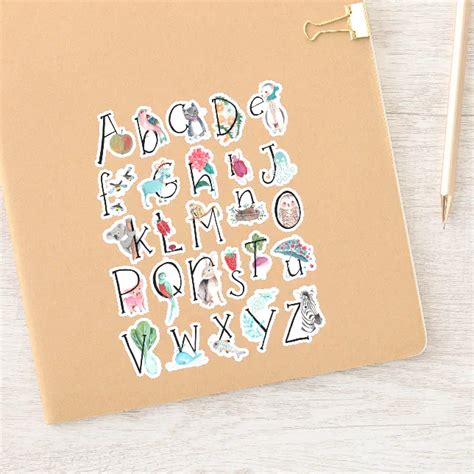 Alphabet cute kids abc animals sticker | Zazzle