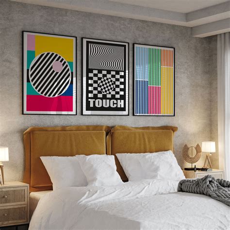 Quirky Art Set of 3 GeometrySajid Wall Decor Abstract Painting ...
