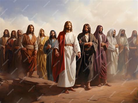 Premium AI Image | Jesus Christ and his twelve disciples oil painting