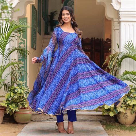 Royal Blue Bandhani Printed Byutify Anarkali Set – Byutify.in