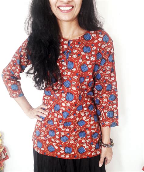 Red hand block print cotton top – GoSwadeshi