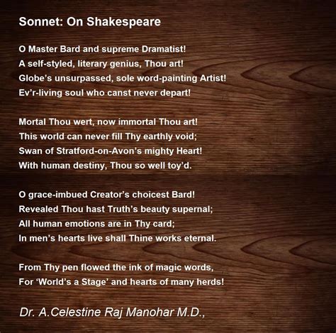 Sonnet: On Shakespeare Poem by Dr John Celes - Poem Hunter