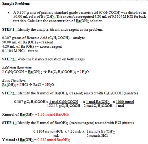 Image result for Back Titration Formula for Lactic Acid