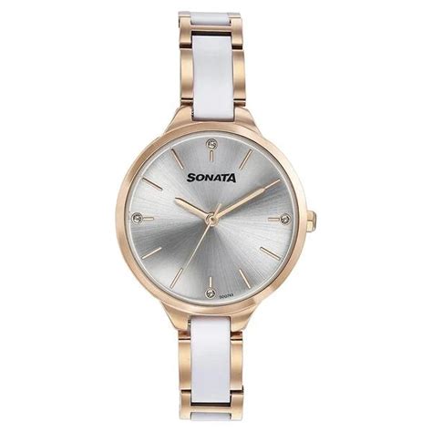 Sonata Quartz Analog Silver Dial Two Toned Stainless Steel Strap Watch ...