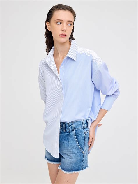 Blue & white Lace striped Shirt